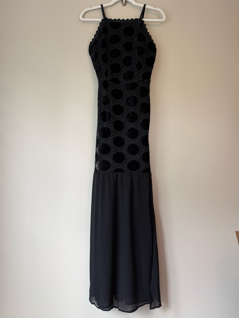 Melloday Black Floral Lace Velvet Burnout Maxi Dress S